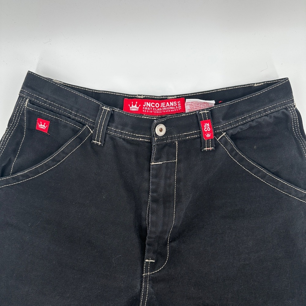 JNCO‎ Jeans Mens Black Baggy Cargo Carpenter Shorts Embroidered Crown Size 34 - Picture 2 of 10